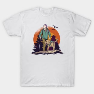 Hiking with dog in the forest T-Shirt